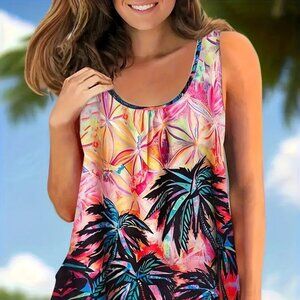 Women's Plus Size Floral Relaxed Fit Summer Fashionable Blouse Tank Top 20W